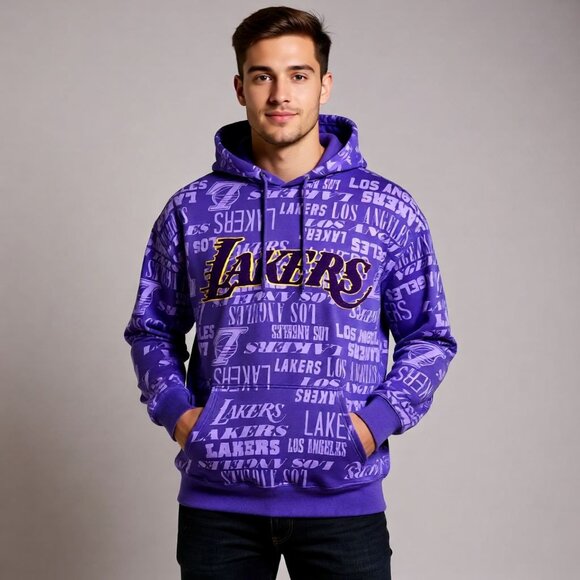 Lakers All Over Print Purple Pullover Hoodie Nba Official Licensed - Picture 2 of 7